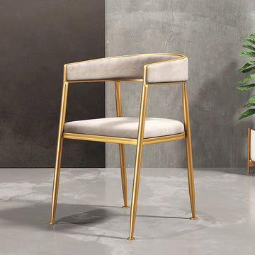 Modern  Velvet Side Chair Upholstered Dining Chair  with Gold Metal Legs in Beige